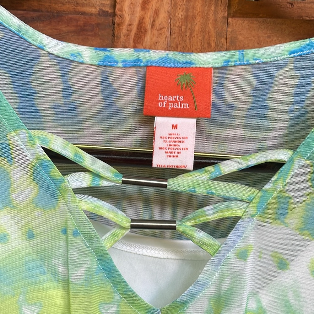 ❤️ NWT Hearts of Palm Blue and Green Tie Dye Front Tank Top w camisole lining - Picture 4 of 7